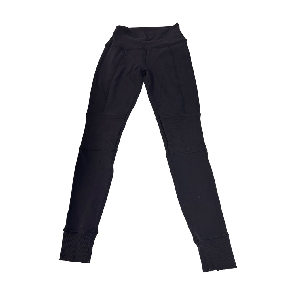 Alo Yoga Moto Leggings Black High Waisted Ribbed Activewear Womens‎ Size XS
